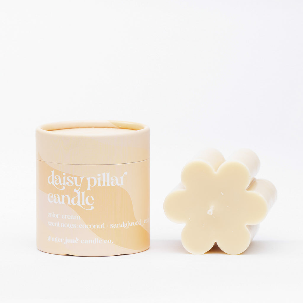 cream daisy pillar candle  • soy candle