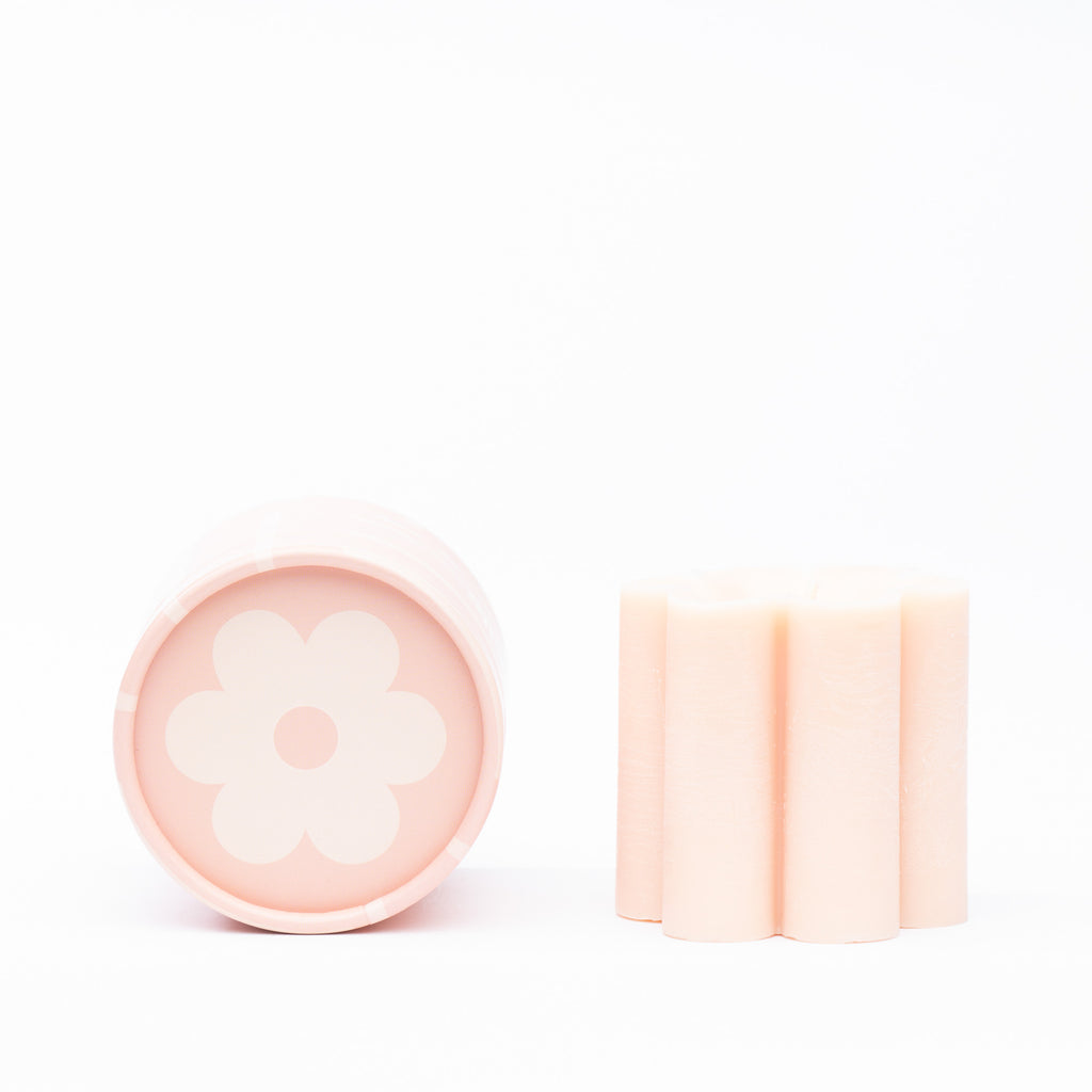 pink daisy pillar candle  • soy candle