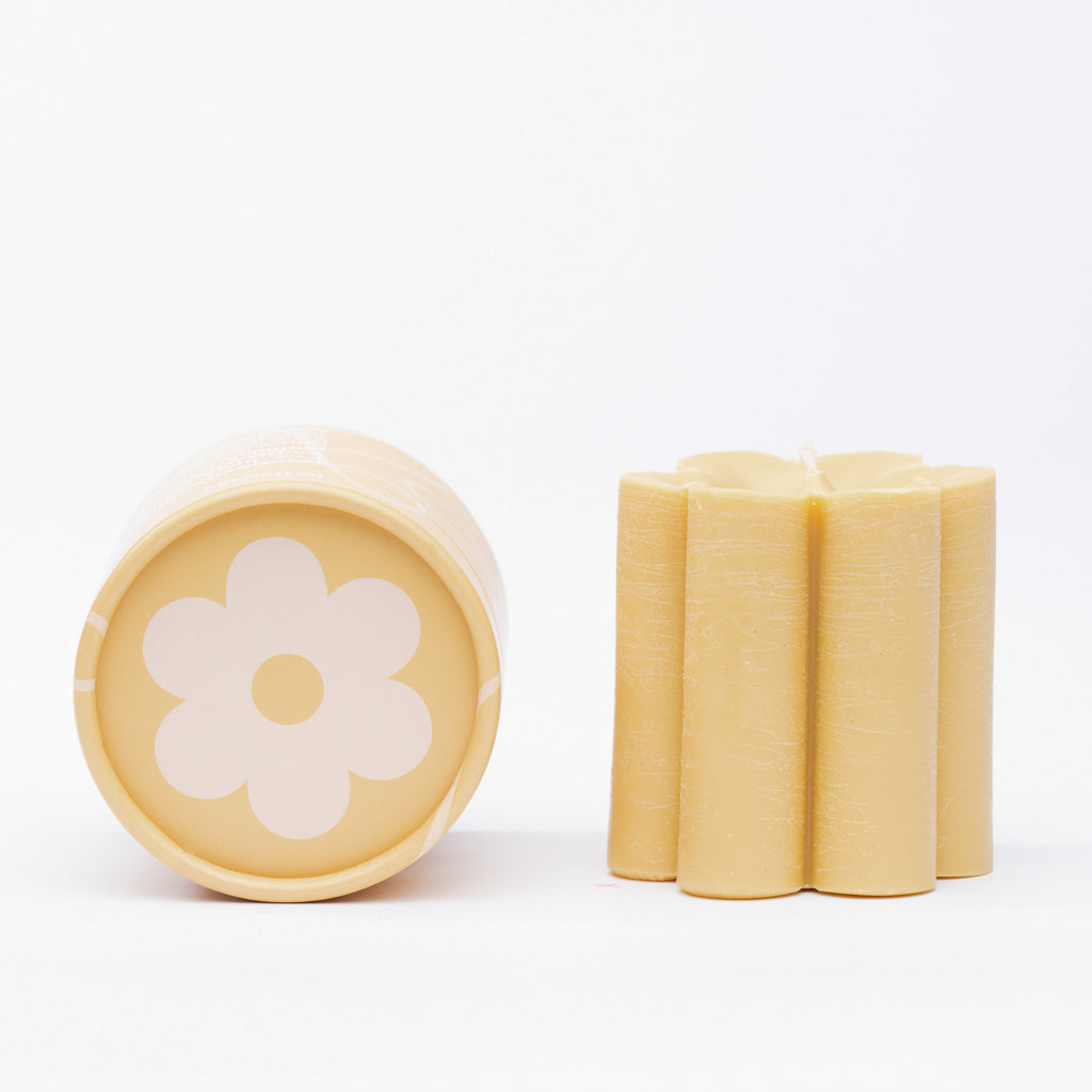 ochre daisy pillar candle  • soy candle