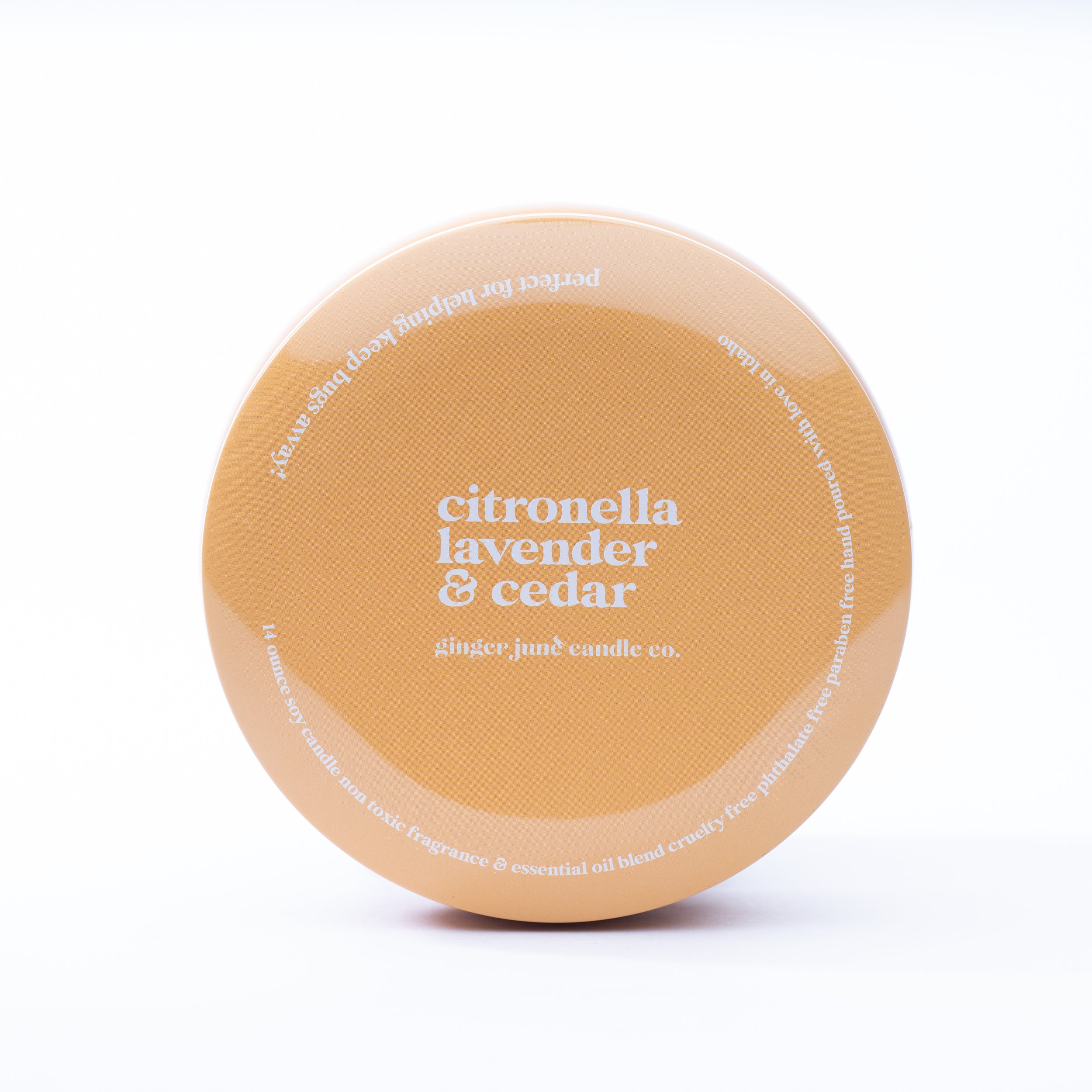 orange tin: citronella + lavender + cedar 14 ox candle – Ginger